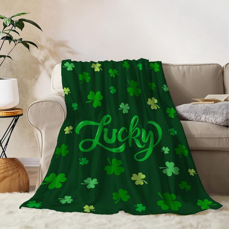 YeeJu St Patricks Day Decorative Throw Blanket Twin Size Green Lucky Shamrocks Blanket Couch Sofa Bed Soft Cozy Lightweight Fuzzy Plush Fleece Blankets Saint Patricks Day Irish Holiday Blanket 60x80 - Image 1